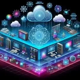 Visual representation of different computing paradigms evolving from sequential to cloud, edge, and quantum computing