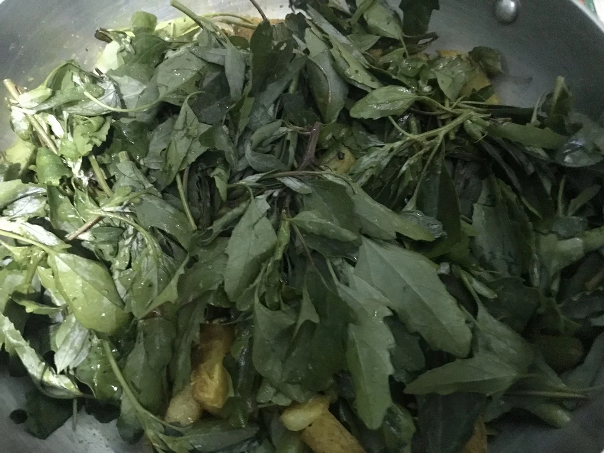 Cooking Lamb's Quarter (Bethe ko Saag) as Conventional Nepali Curry