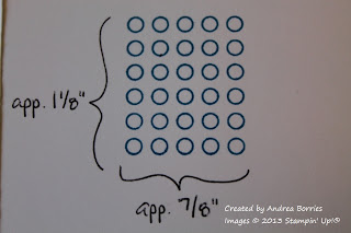 Stamped image of six rows of circles with five circles in each row.