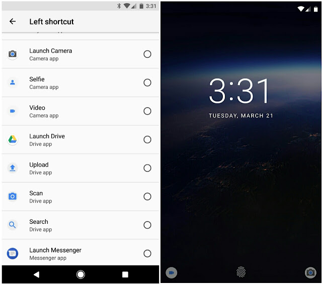 Android O custom lock screen shortcut