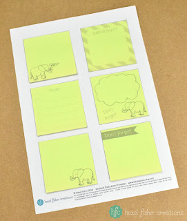 Free Printables for Sticky Notes, Elephant reminder notes by Hazel Fisher Creations