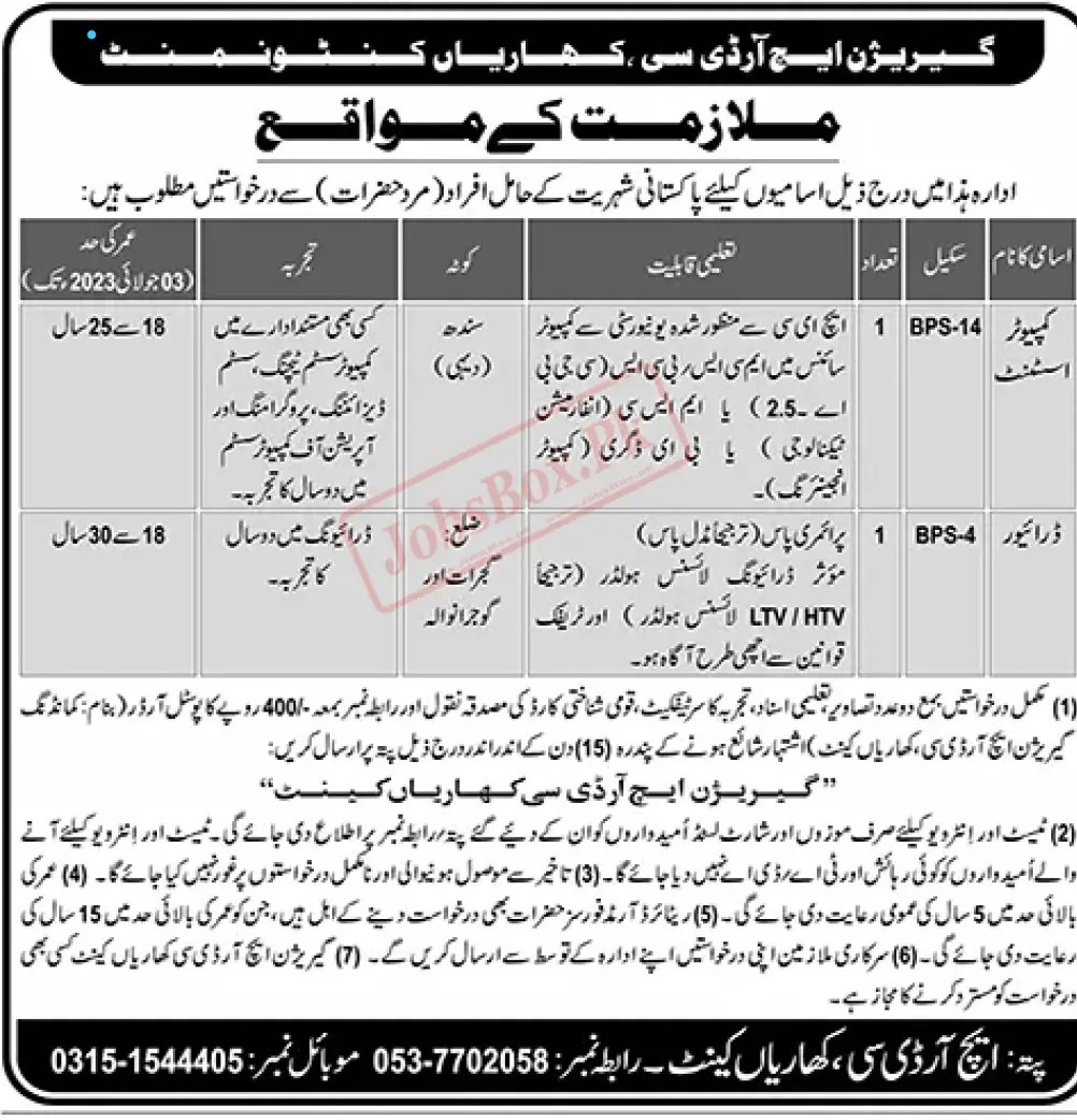 Pak Army Garrison Cantt Jobs 2023 Advertisement.