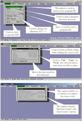 File, Edit and Search menu of C++