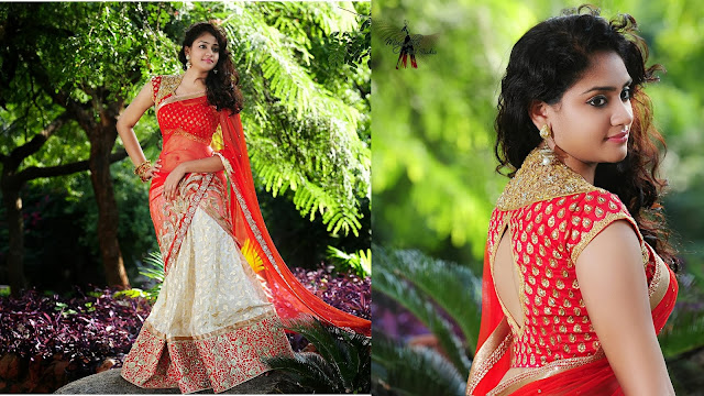 OffWhite and Red Half Saree