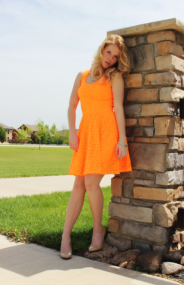 fashion, style, dress, Express, neon orange, summer outfit