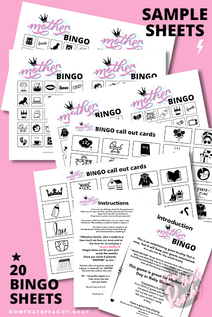 FREE Queen Mother Bingo game printable mothers day fundraiser baby shower nowthatspeachy party charity instant download