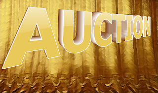 Auction 3d text Abstract Curtain Background Gold