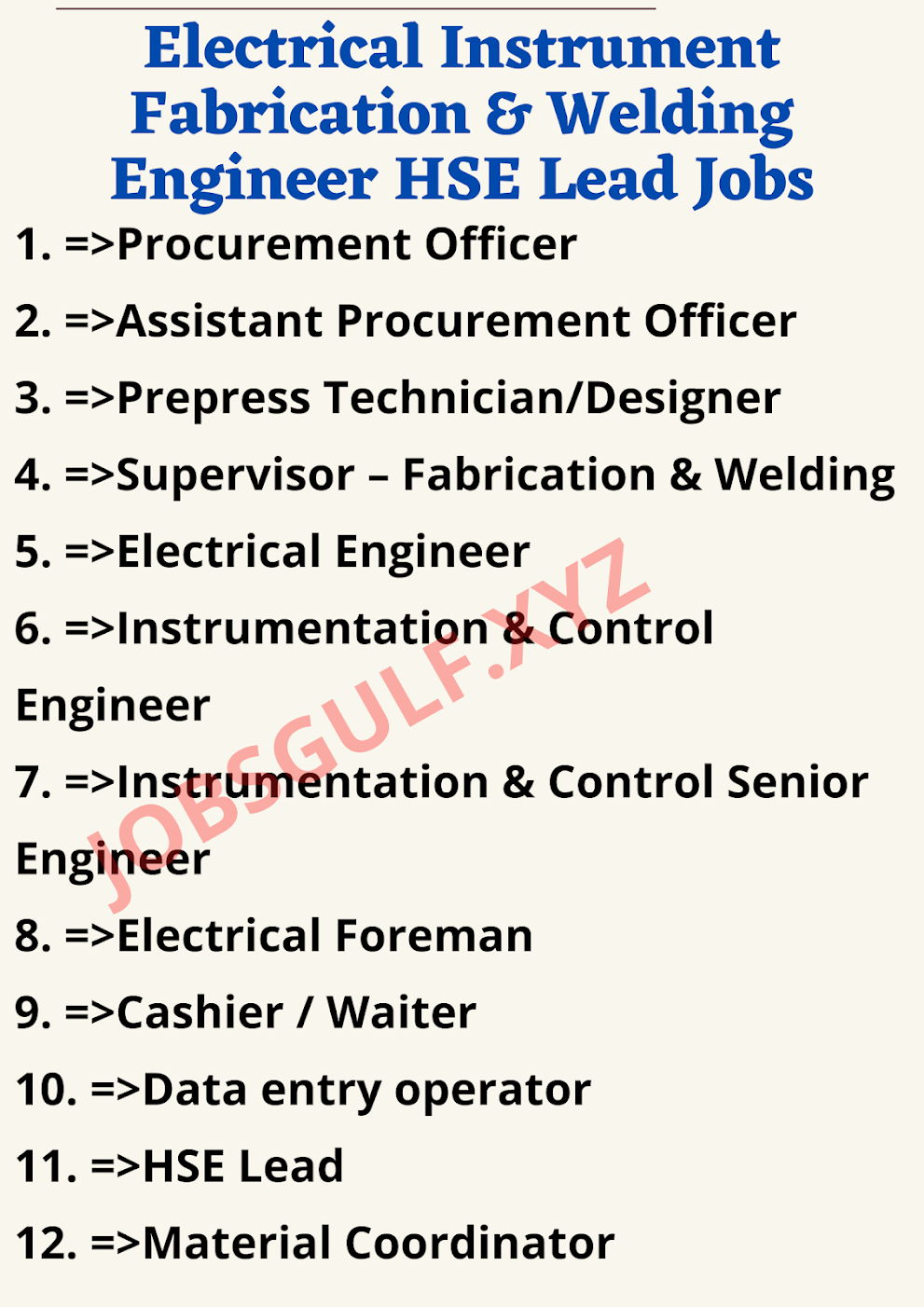 Electrical Instrument Fabrication & Welding Engineer HSE Lead Jobs