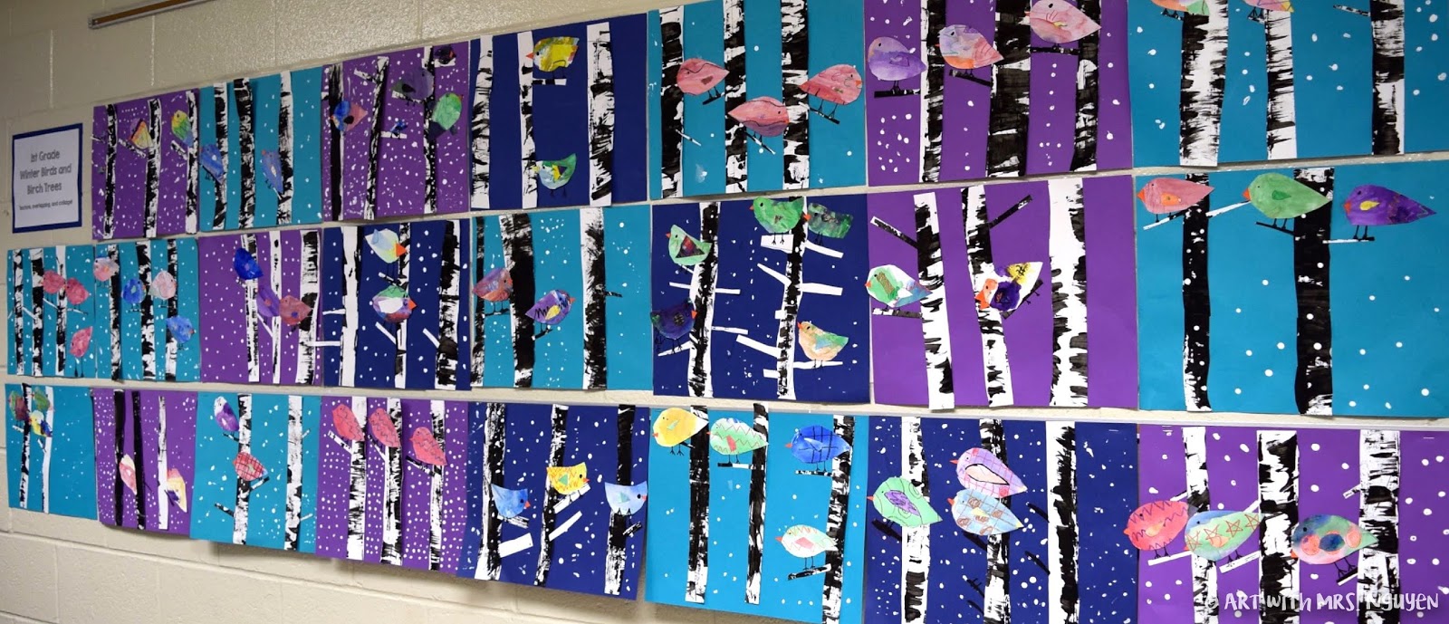 Winter Birds And Birch Trees (1St) | Art With Mrs. Nguyen