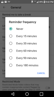 youtube remind me to take a break time options