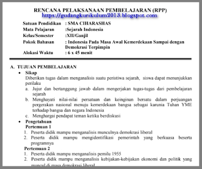 RPP Sejarah Indonesia Kelas 12 Kurikulum 2013 Revisi 2018