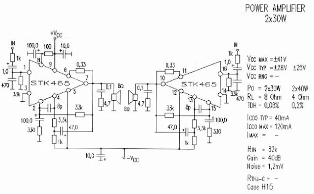 STK465 Stereo Power Amplifier 2x30W