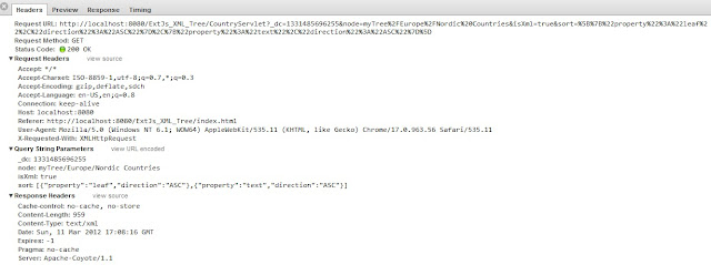 Tree view using XML data from Java Servlet and MySQL