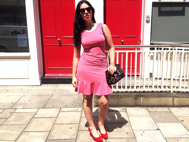 Araminta coral pink dress on London style blogger Emma Louise Layla - ethical fashion brand