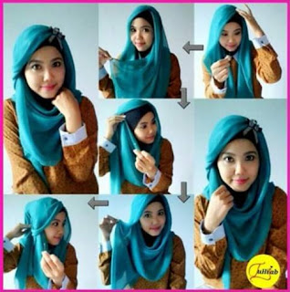 Cara memakai jilbab segi empat wajah bulat