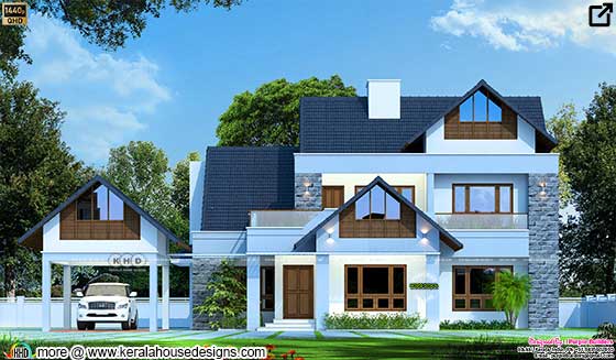 3000 square feet sloping roof blue olor house design