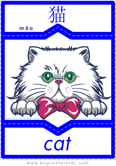 Cat - printable English-Chinese flashcards - pets