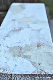 chippy paint finish on reclaimed wood bench http://bec4-beyondthepicketfence.blogspot.com/2014/07/how-to-create-authentic-chippy-paint.html