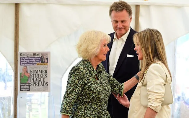 Rediscovering Women in History event. Authors Philippa Gregory and Alison Weir. Green floral print dress