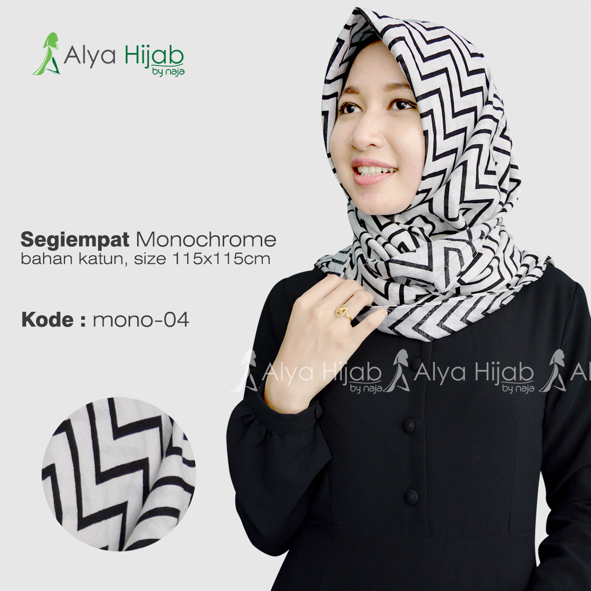 90 Gambar Terbaru Tutorial Hijab Segi Empat Monocrom Untuk Lebaran