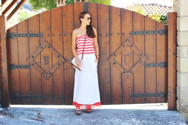 red and white striped maxi dress