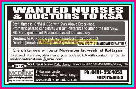 Medical Job Vacancies for KSA