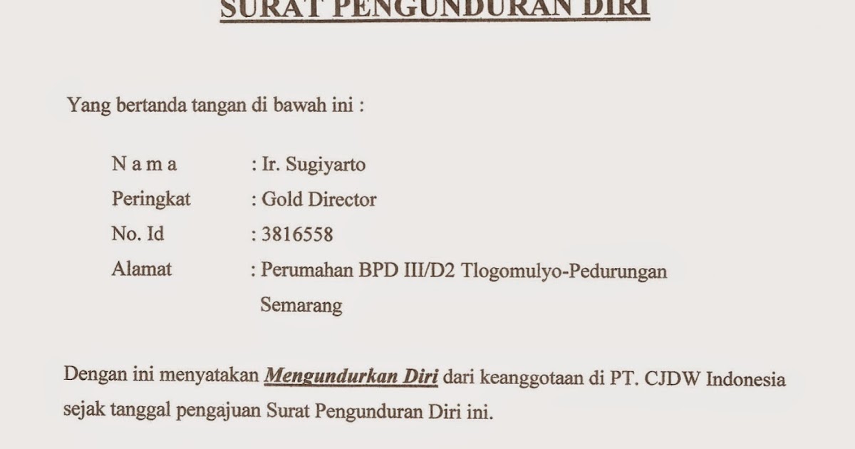 Contoh Surat Pengunduran diri Yang Baik dan Benar  GUDANG 