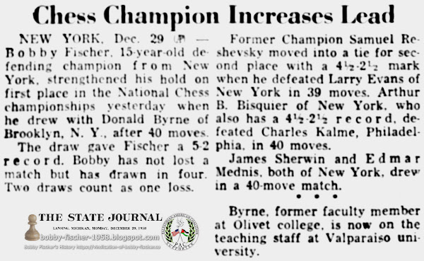 Bobby Fischer, Chess Champion, Increases Lead