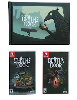 "The Art of Death's Door" artbook and two Nintendo Switch card boxes with different cover arts