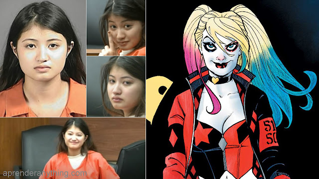 real life Harley Quinn is shown in this image along side the cartoon charactor