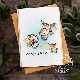 Sunny Studio Stamps: Love Monkey Fluffy Clouds Border Dies Punny I Love You Card by Eloise Blue