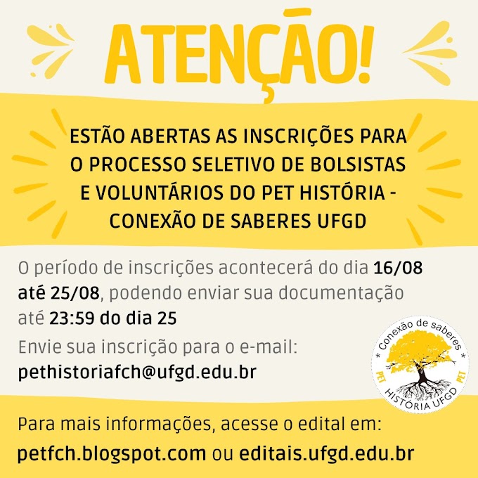 Processo Seletivo para o PET História Conexão de Saberes - 2022