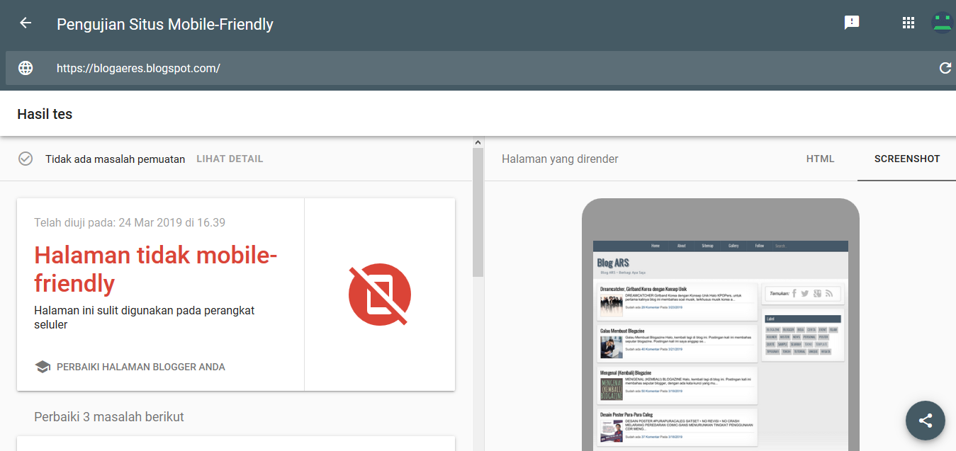 blog tidak mobile friendly