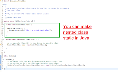 Can we declare a class Static in Java?