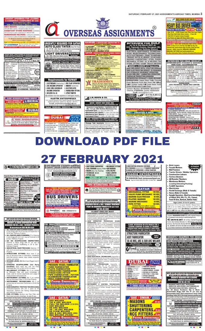 ASSIGNMENTS ABROAD TIMES EPAPER JOBS TODAY PDF FILE 27/2/21