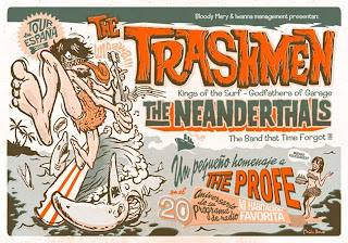 Cartel de la gira de The Trashmen + The Neanderthals (Madrid, Barcelona, Gijón)