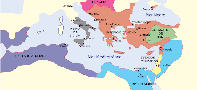 mapa do império bizantino e califados    