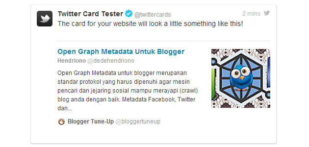 Hasil Preview Twitter Cards