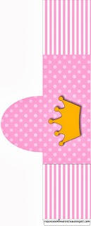 Golden Crown in Pink with Polka Dots: Free Printable  Candy Bar Labels.