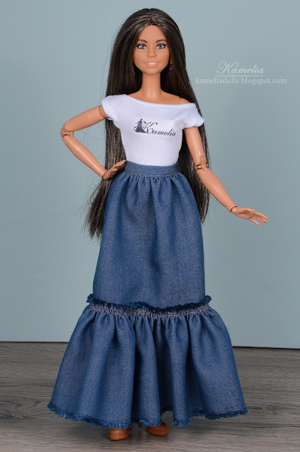 Denim boho maxi skirt for Barbie doll