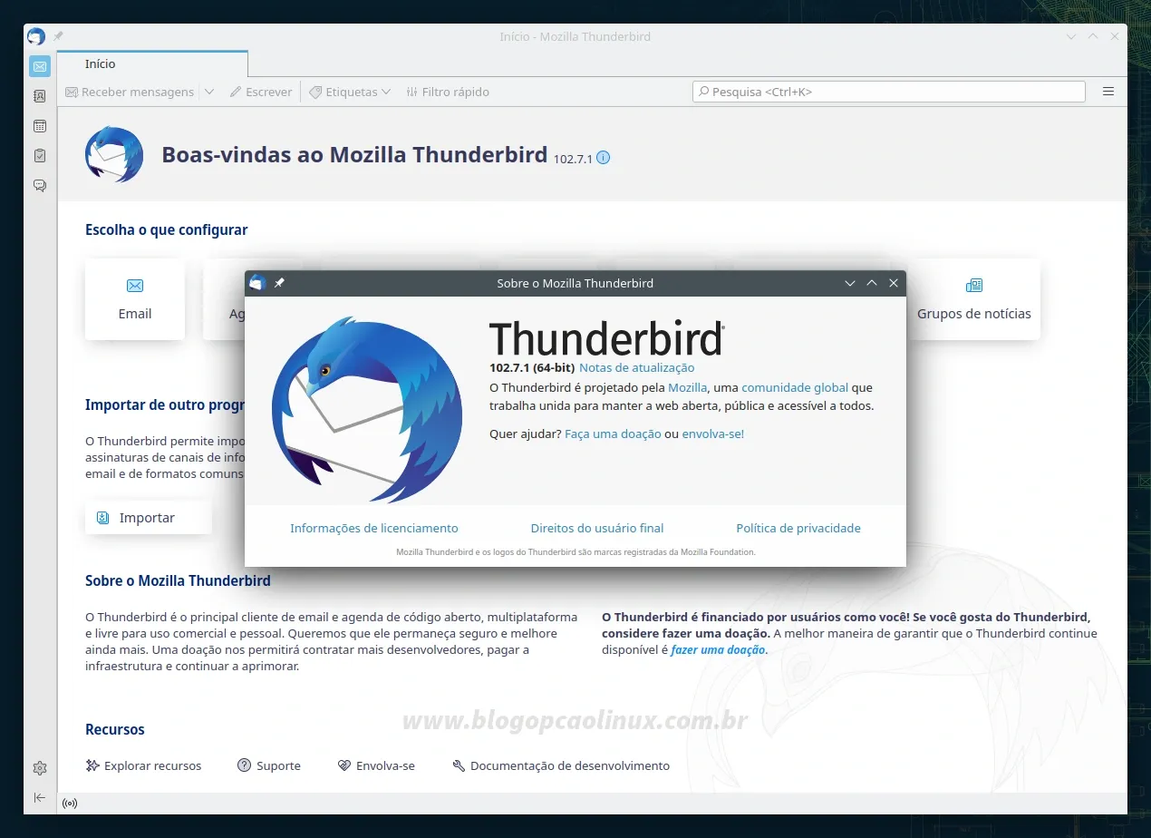 Mozilla Thunderbird executando no openSUSE Tumbleweed