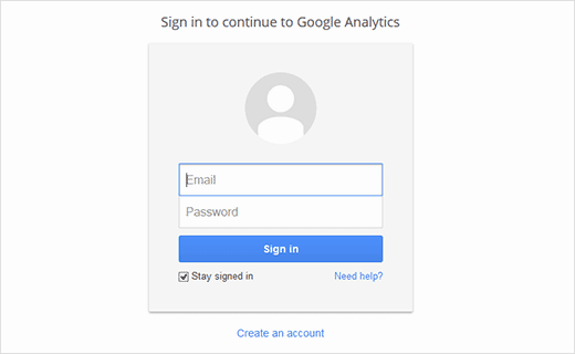 Sign in to google analytics