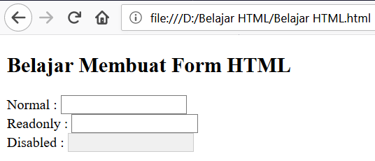 Atribut disabled dan readonly pada tag input