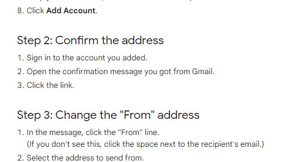 Image of from google help is Send emails from a different address or alias
