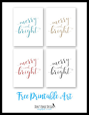 Don't Panic Design Merry & Bright Free Printable Posters Christmas Art Holiday Art Glitter Art