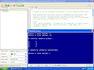 Programa de demonstração a correr no terminal do SimpleIDE.