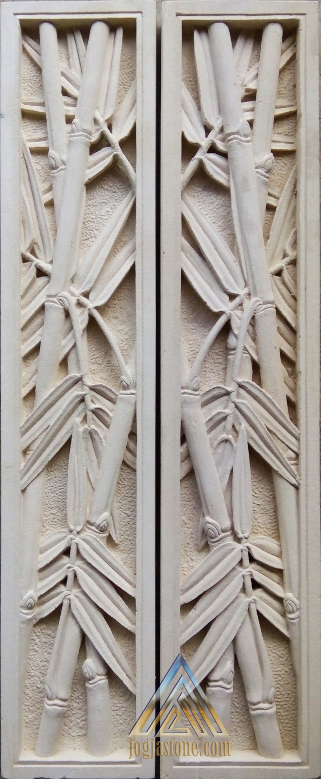 Relief  batu  alam  paras putih motif pohon bambu