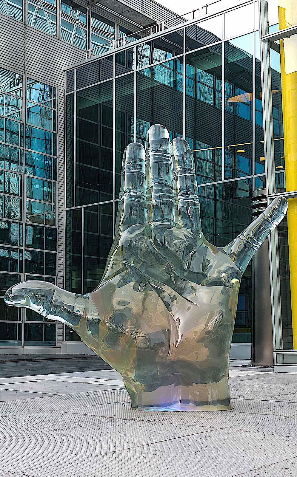a glass sculpture of a giant hand,  Germany 2016