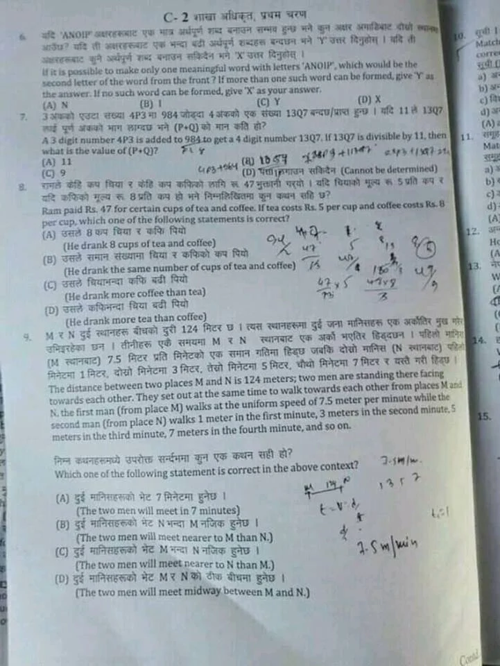 Loksewa Section Officer shakha adhikrit Past Exam Questions