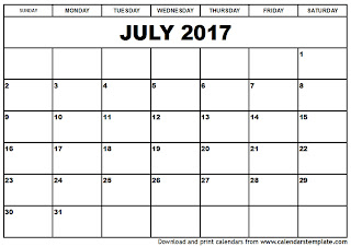 Free Printable Calendar July 2017